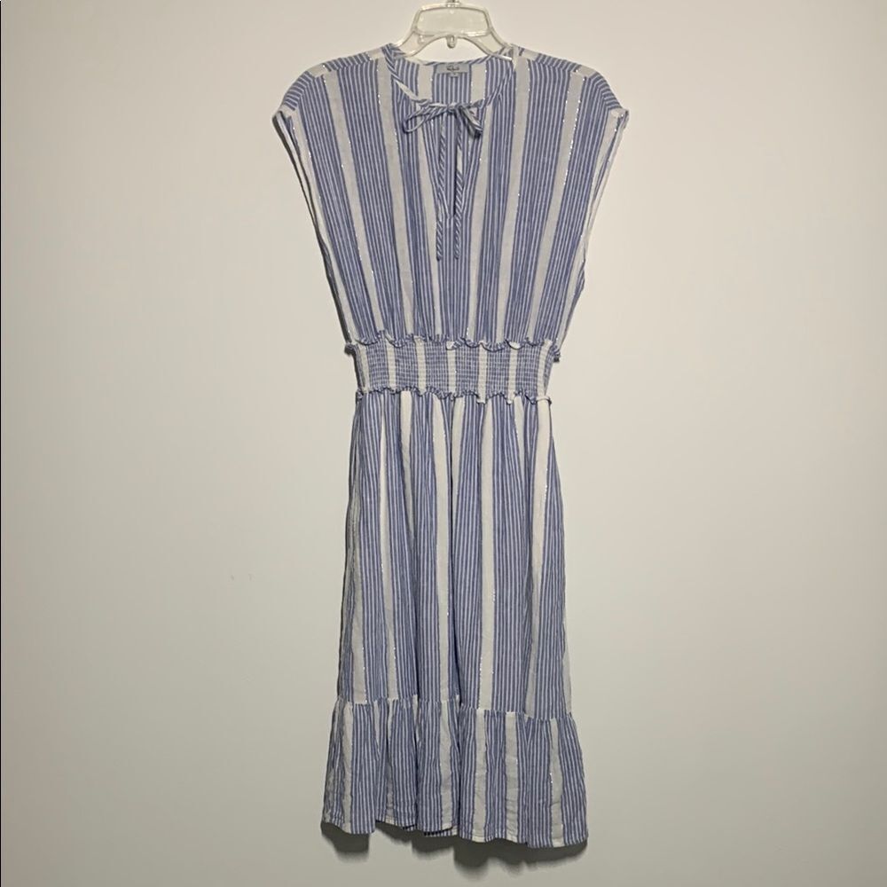 RAILS Ashlyn Midi Dress in Levanzo Blue White Silver Stripes Linen Blend Sz S - Picture 13 of 13